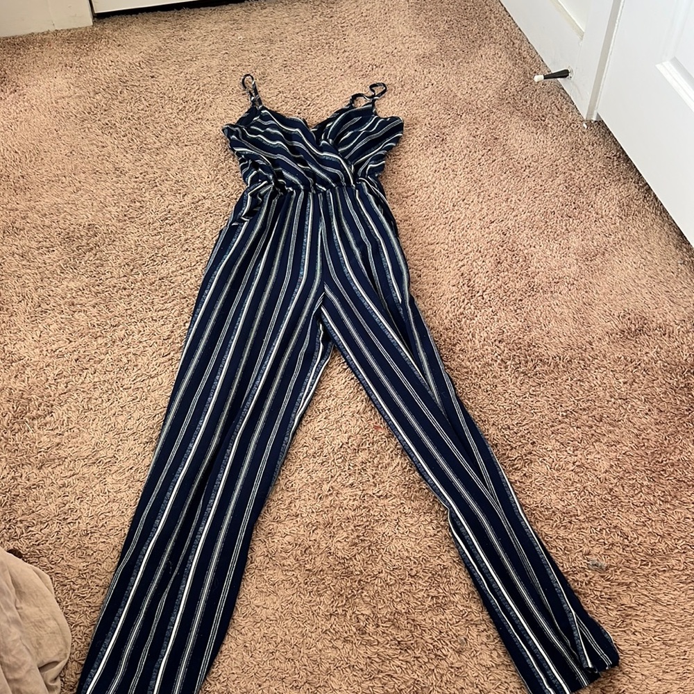 Blue and white stripped long Romper